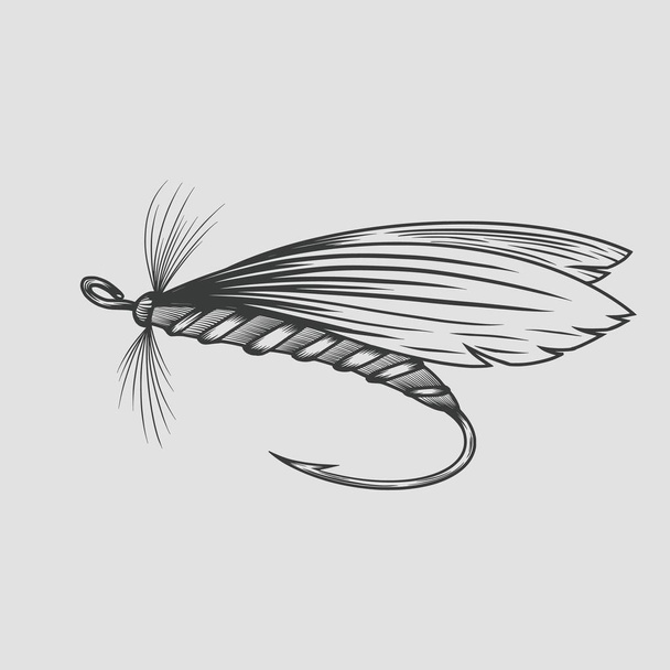 Fly fishing fly fishing, vintage engraved. Vector illustration. - Vector, Image