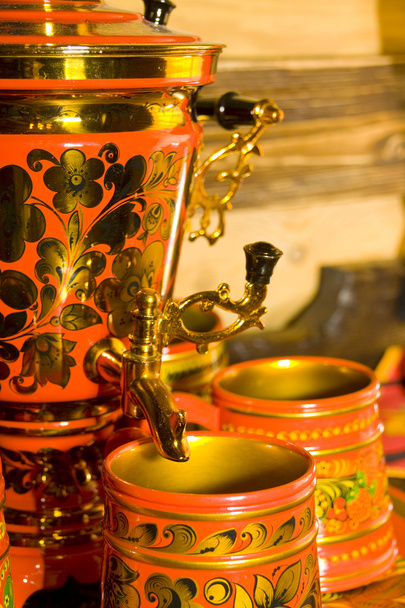 Traditional russian samovar with cups - Photo, Image