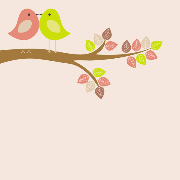Vector greeting card on the theme of nature. Cute birds sitting on a tree. - ベクター画像