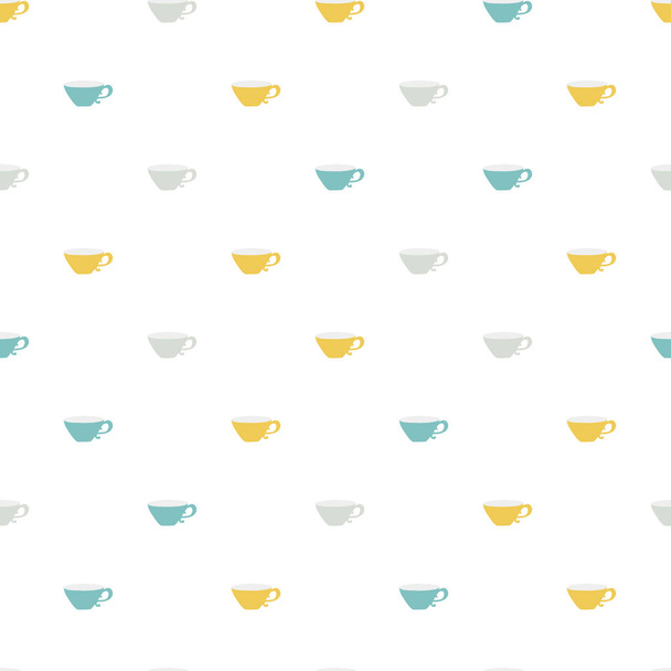 Tea coffee cup. Checkerboard seamless vector pattern. minimalistic Scandinavian background in a limited color solution ideal for printing - ベクター画像