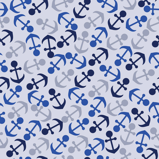 Vector seamless texture on the marine theme consisting of anchors of different shades of blue and gray - Wektor, obraz