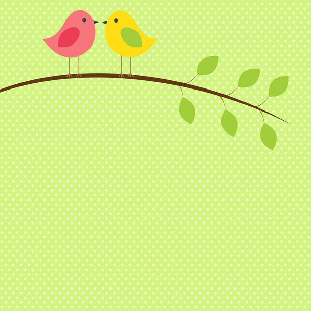 Vector frame card for the spring theme. Birds sitting on the tree. - ベクター画像