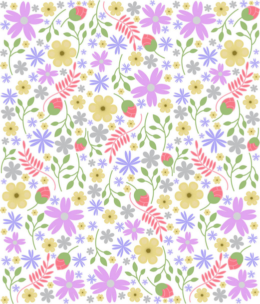 Floral vector texture from a variety of flowers, twigs and leaves in soft colors - Vetor, Imagem
