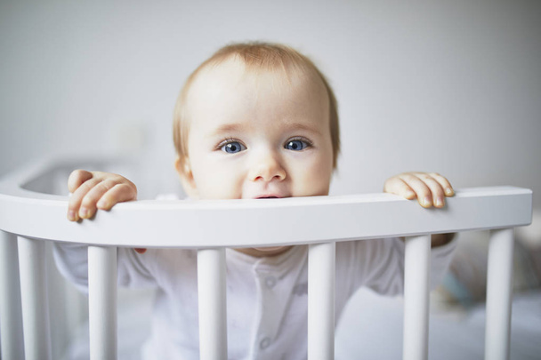 Adorable baby girl in co-sleeper crib - Φωτογραφία, εικόνα