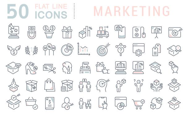 Набор векторных линий иконы маркетинга
 - Вектор,изображение