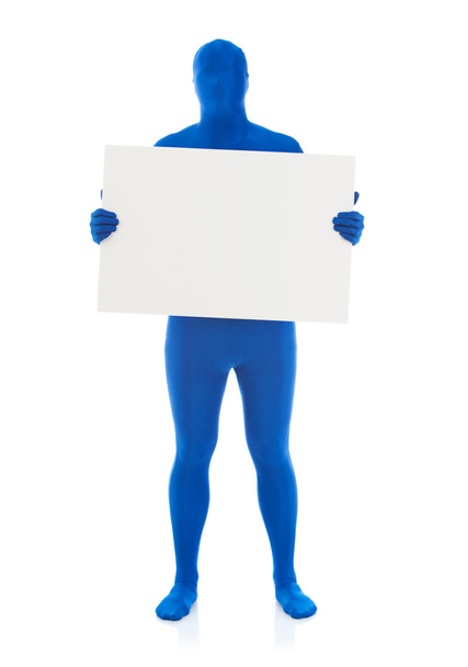 Blue: Holding Blank Sign - 写真・画像