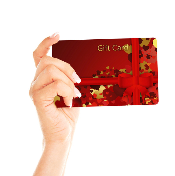gift card holded by hand over white - Photo, Image