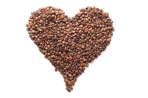 coffee beans in the shape of a heart isolated on white - Foto, Imagem