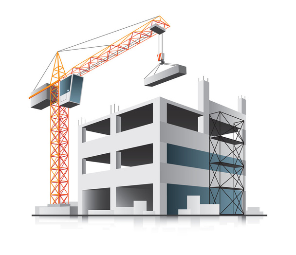Construcción de edificios con grúa - Vector, imagen
