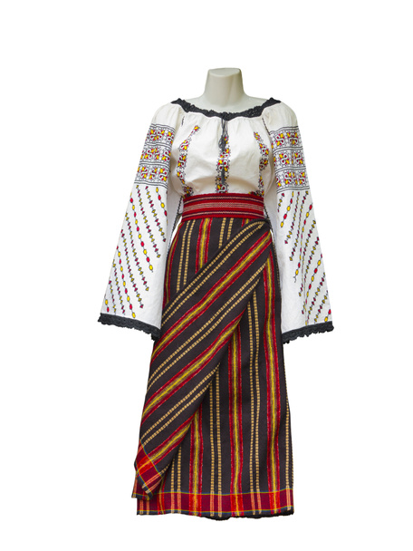 bałkańskie haftowane tradycyjny strój narodowy ubrania na białym tle - Zdjęcie, obraz