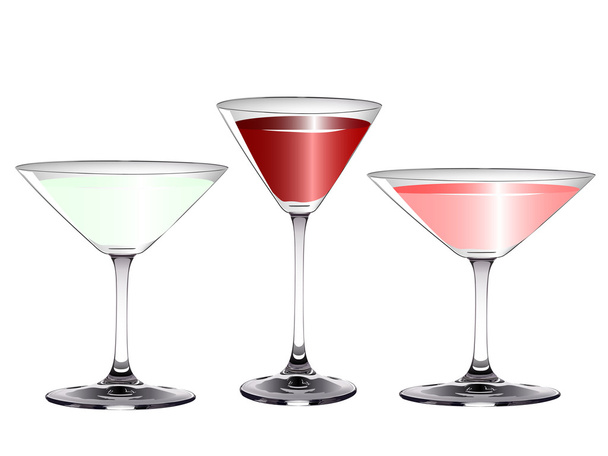 Tres vasos de bebidas aislados en blanco
 - Vector, imagen