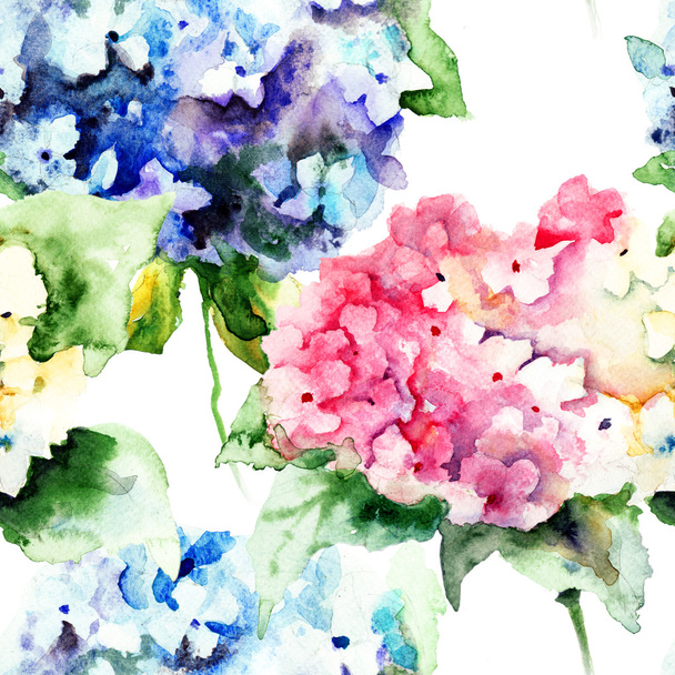 Seamless pattern with Beautiful Hydrangea blue flowers - Fotografie, Obrázek