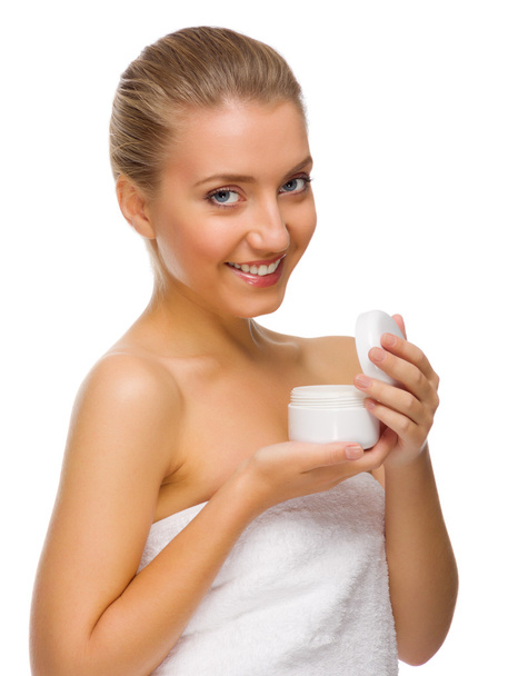 Healthy woman with body cream - Foto, afbeelding