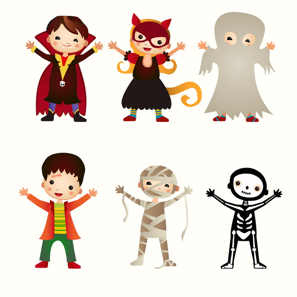 Una ilustración de los niños en trajes de halloween
 - Vector, imagen