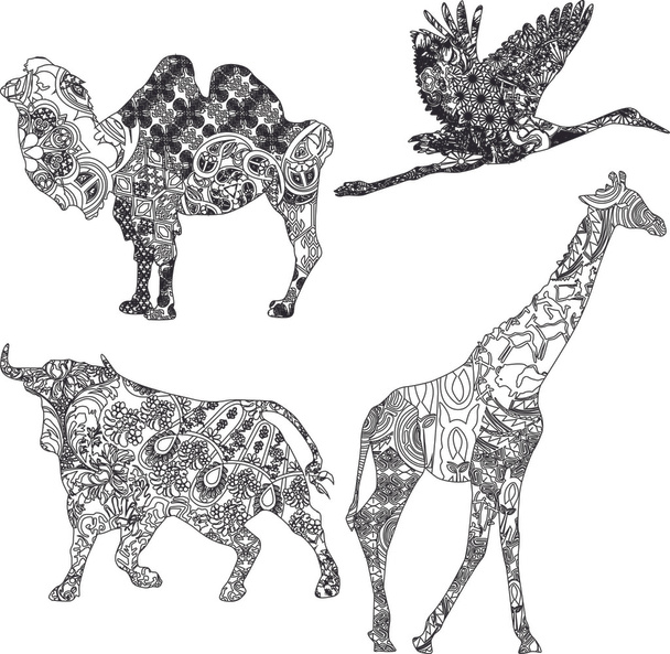 aantal dieren in de etnische ornament - Vector, afbeelding