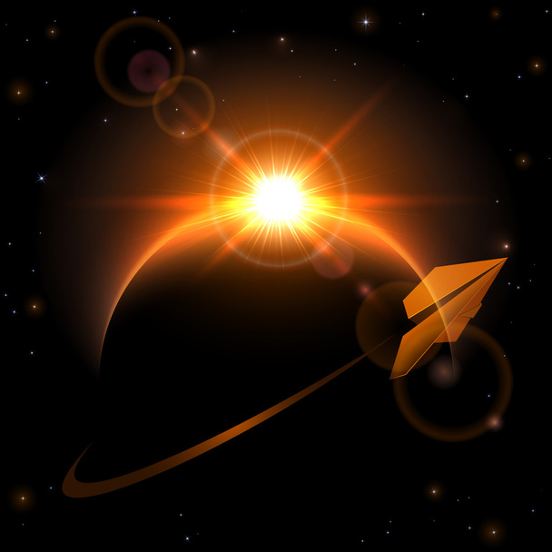 Space eclipse and plane - Вектор,изображение