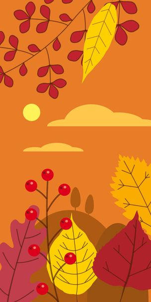 Herbstschablone von fallenden Blättern orange gelbes Laub. Hintergründe Social-Media-Geschichten Banner. Vorlage für Veranstaltungseinladungen, Produktkatalog, Werbung. Vektor isoalted trendigen flachen Stil - Vektor, Bild