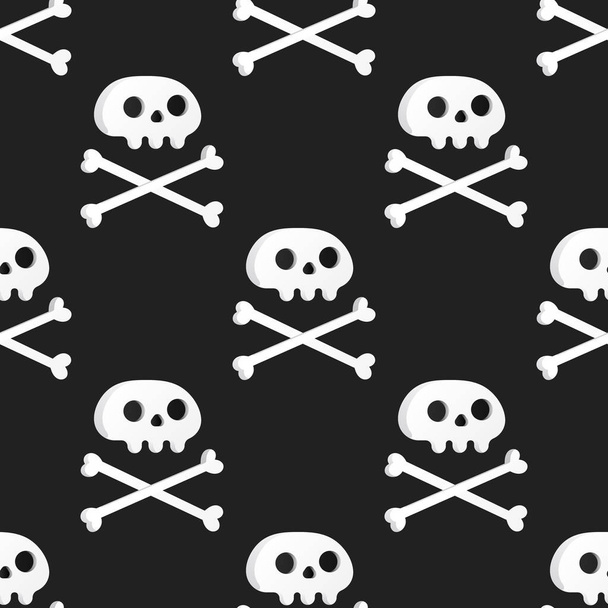Seamless pattern with white skulls and crossing bones - Vector, Image