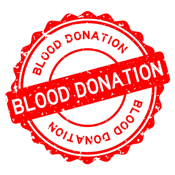Grunge vörös véradás szó kerek gumi pecsét bélyegző fehér háttér - Vektor, kép