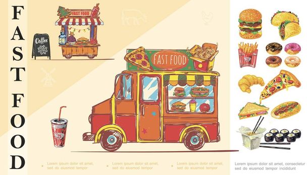 Sketch Fast Food Concept - Vektör, Görsel