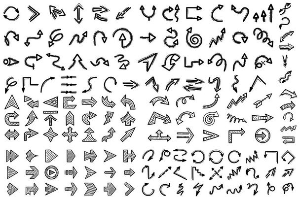 Handgezeichnetes Pfeil-Symbol Mega-Set. Skizze Doodles Sammlung - Vektor, Bild