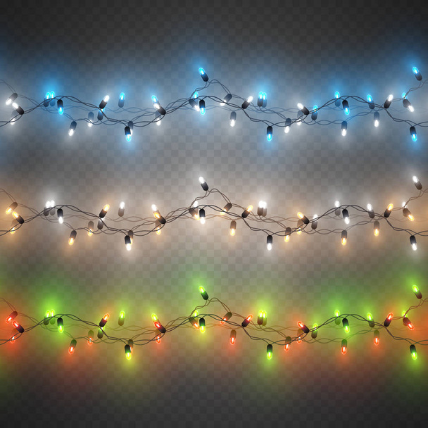 Seamless decorative colorful light bulb garlands set, Christmas  - Vektor, Bild