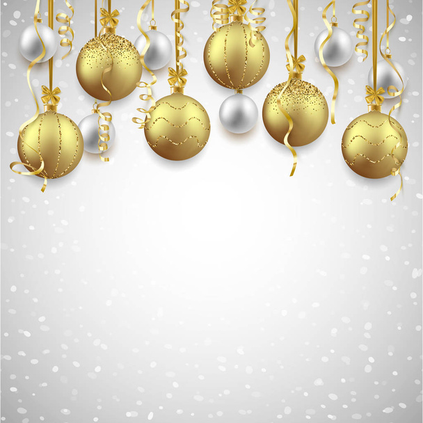 Christmas and New Year background decorated with shiny balls and - Vetor, Imagem