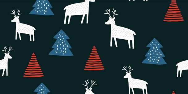 Childish seamless pattern with deers and pines - Vector, Image