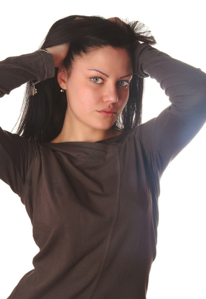 Young woman with hair in hands portrait - Foto, Bild