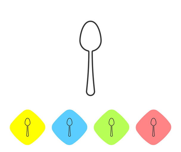 Grey line Spoon icon isolated on white background. Cooking utensil. Cutlery sign. Set icon in color rhombus buttons. Vector Illustration - Vector, afbeelding