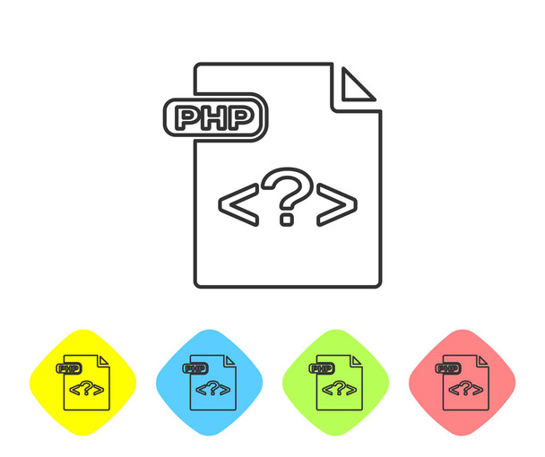 Graue Linie PHP-Datei Dokument. herunterladen PHP-Taste Symbol isoliert auf weißem Hintergrund. PHP-Dateisymbol. setzen Sie Symbole in farbigen Rautenknöpfen. Vektorillustration - Vektor, Bild