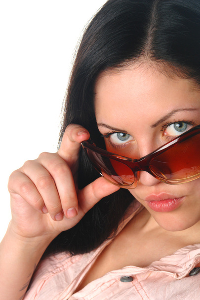 Young female in sunglass closeup portrai - Foto, afbeelding