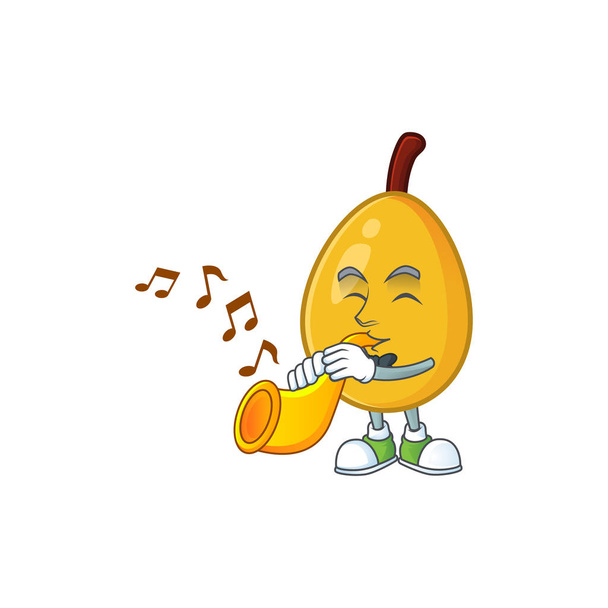 With trumpet loquat cartoon mascot for diet food. - Vektor, kép