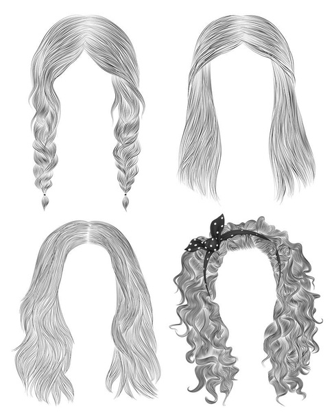 dlouhé ženské vlasy. nákres s černou tužkou. ženy PFI - Vektor, obrázek