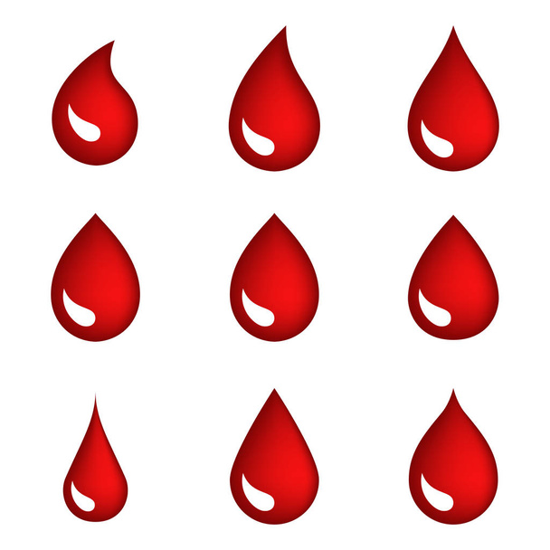 Rode Boon druppels pictogrammen of bloeden symbolen collectie geïsoleerd - Vector, afbeelding