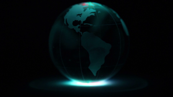 Esfera gira con el mapa del mundo en él y el anillo de iluminación de color
 - Metraje, vídeo
