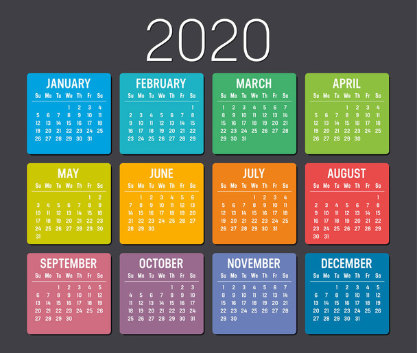Year 2020 calendar vector template - Vector, Image