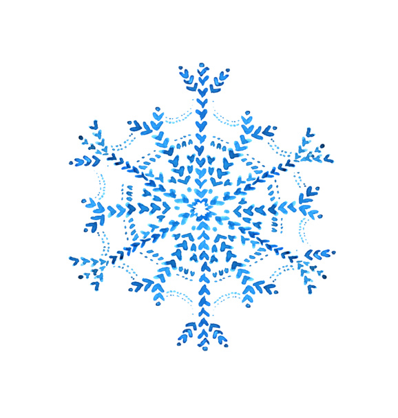 Ilustracja akwarela: niebieski płatek śniegu na białym grzbiecie - Zdjęcie, obraz