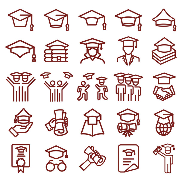 gorra de graduación y la educación - conjunto de iconos web de línea delgada mínima. s
 - Vector, imagen