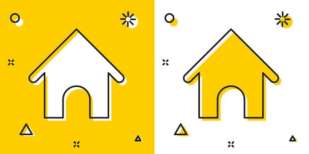 Black Dog house icon isolated on yellow and white background. Dog kennel. Random dynamic shapes. Vector Illustration - Vector, Image