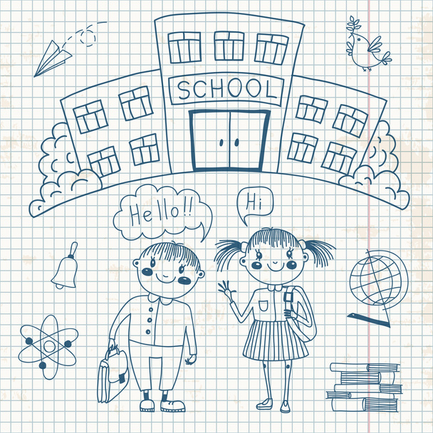 Friends are waiting for you at school. Back to school - Vector, Image