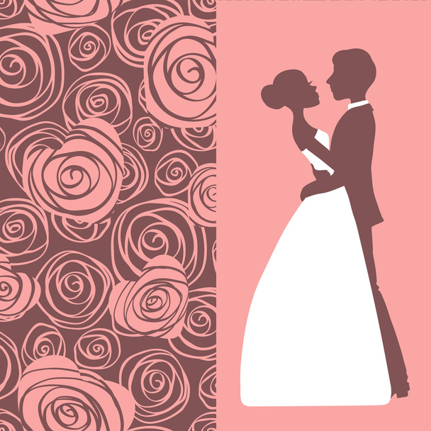 Wedding invitation. Silhouette of bride and groom - Vector, Image
