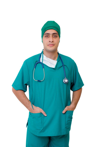Portret męskiego chirurga-wyizolowany na białym tle-SMIL - Zdjęcie, obraz