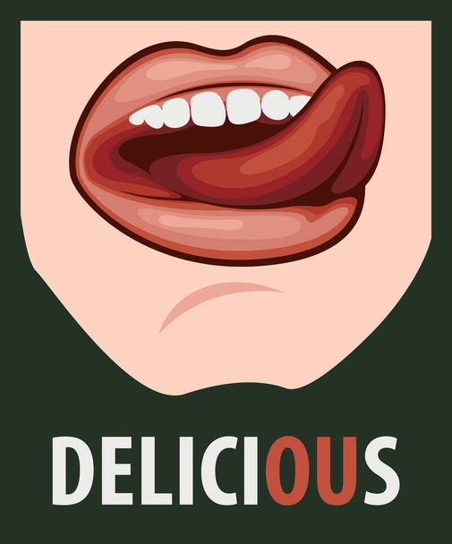 女性のセクシーな赤い唇をなめるのベクトル イラスト - ベクター画像