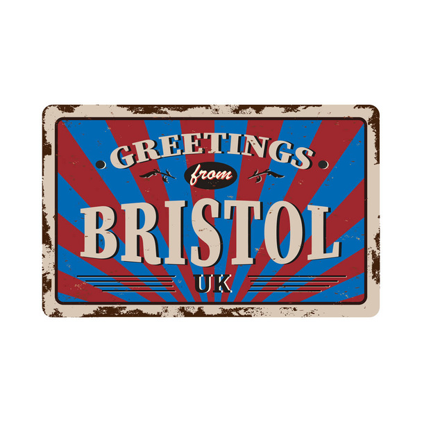 bristol united kingdom greeting sign art rusted plate on white background - Vector, Image