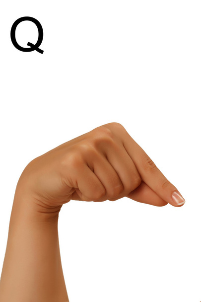 Dumb alphabet depicts a hand on a white background - Foto, afbeelding