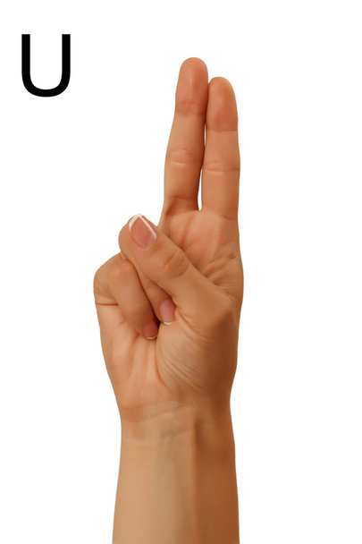 Dumb alphabet depicts a hand on a white background - Zdjęcie, obraz