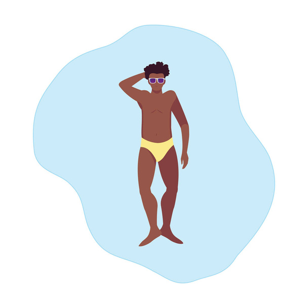 young afro man with swimsuit floating in water - Vector, Image
