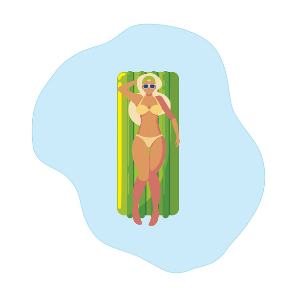 beautiful woman with float mattress floating in water - Vector, Image