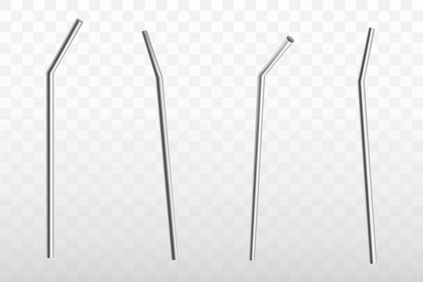 Metal, stainless steel drinking straw vector set - Vector, Image